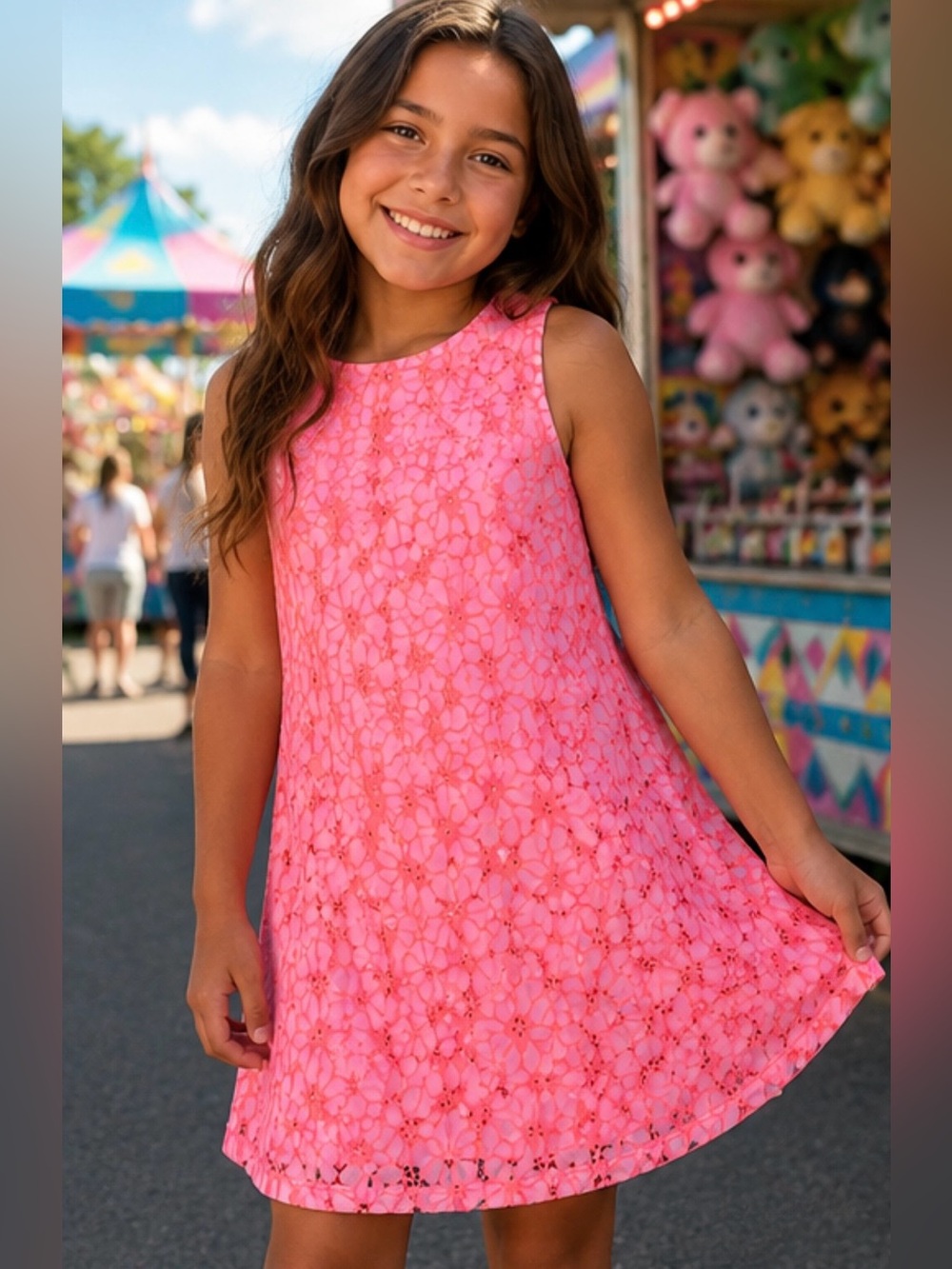 The Children's Place Bright Pink and Orange Floral Lace Swing Dress